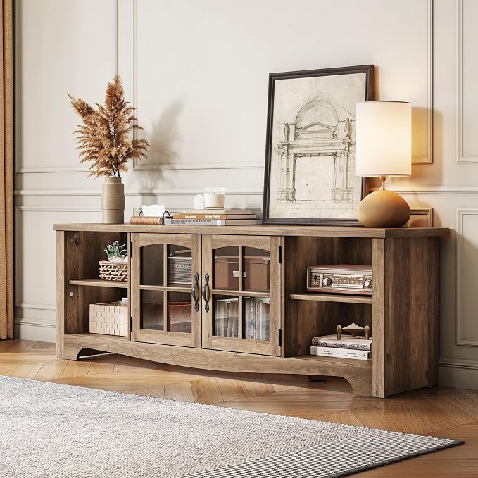 LINSY HOME TV Stand for 75 Inch TV, Modern Farmhouse Entertainment Center - Image 4