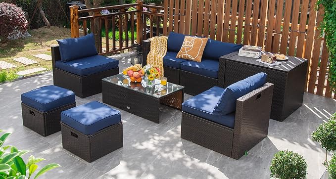 Tangkula 8 Piece Patio Furniture Set, Patiojoy Outdoor Space Saving PE Rattan - Image 4