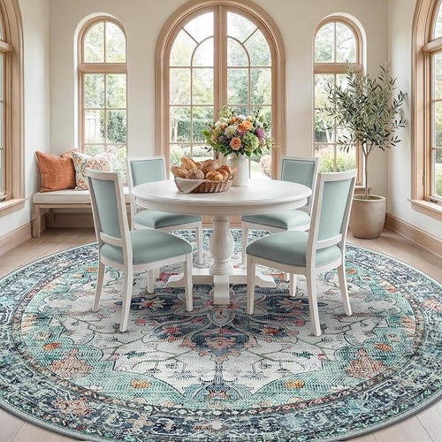 Area Rugs 8ft Washable Non-Slip, Floral Vintage Distress Print Pattern - Image 2