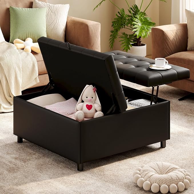 LINLUX Extra Large Leather Storage Ottoman, 35.5 Inch Large Square Lift Top by LINLUX