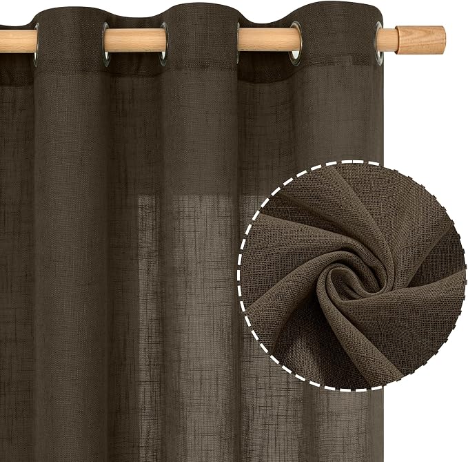 LAMIT 40 Inch Linen Curtains for Kitchen Windows, Semi Sheer Light Filtering - Image 2