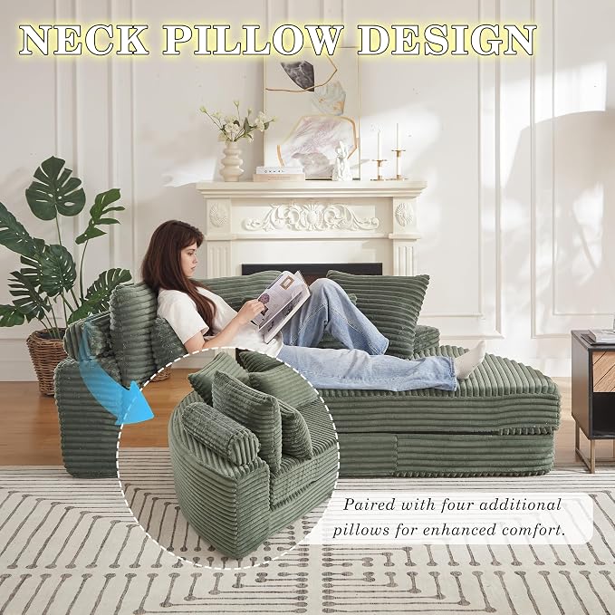 78.5" Corduroy Boneless Round Oversized Sofa, Converts into Two Recliners - Image 5