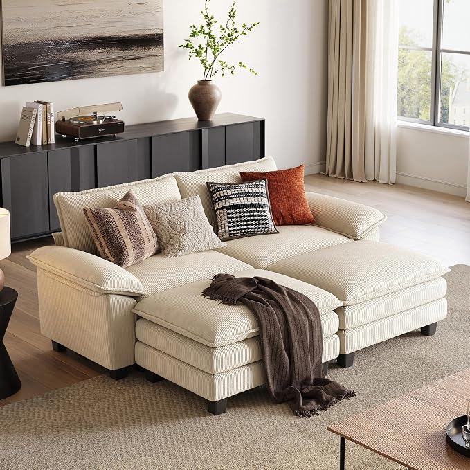 LINSY HOME 90" Modular Cloud Love Seat Sofa, Corduroy Soft Sectional Couch by LINSYHOME