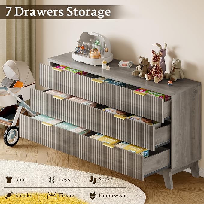 BORNOON Fluted 7 Drawer Dresser, 47.2" Wide Modern Boho Chest of Drawers - Image 6