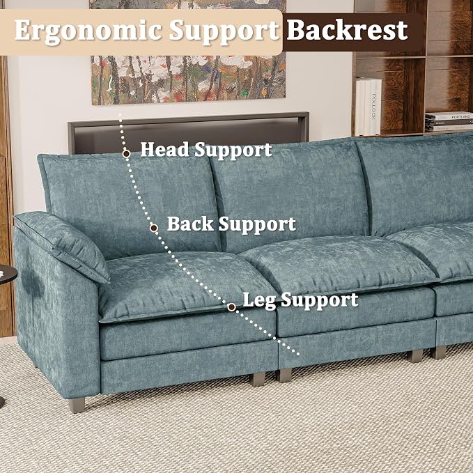 JUMMICO 159" Modular Sectional Chenille Couches Linear Sofa - Image 4