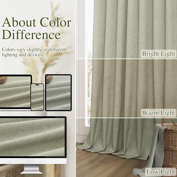 Guken Sage Green 100% Blackout Curtains 132 Inch Length 2 Panels Set - Image 7