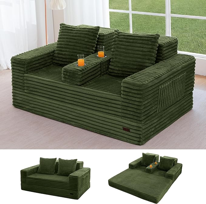 MAXYOYO Loveseat Sofa Bed, Striped Faux Fur Foldable Floor Sofa Couch in A Box by MAXYOYO