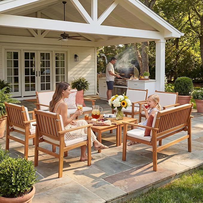 Devoko Patio Furniture Set 8 Pieces Acacia Wood Outdoor Furniture, Patio Set - Image 2