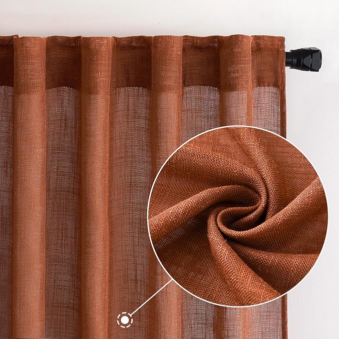 MIULEE Burnt Orange Linen Curtains 84 Inch Length - Image 2