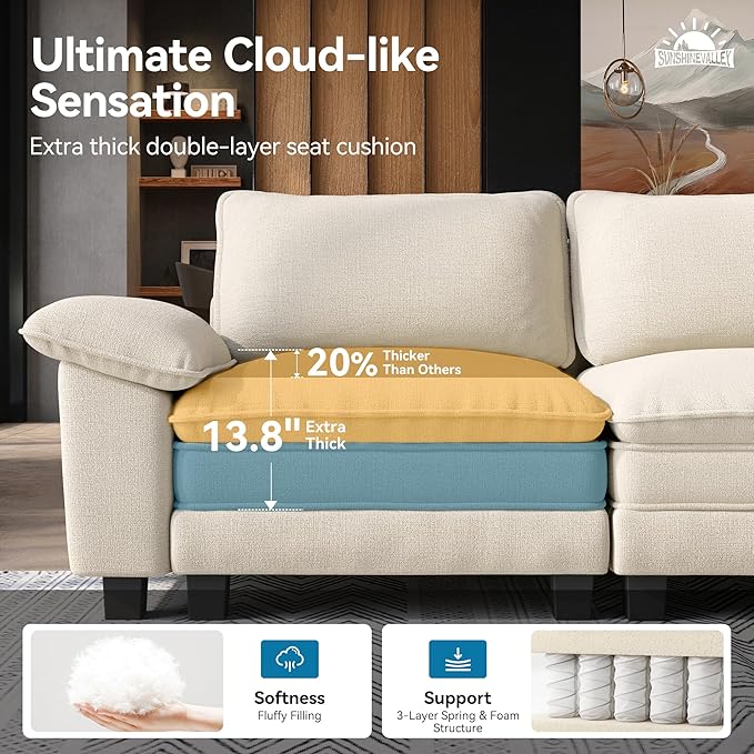SUNSHINE VALLEY 3 Piece Living Room Sofa Furniture Set, Chenille Modular - Image 3