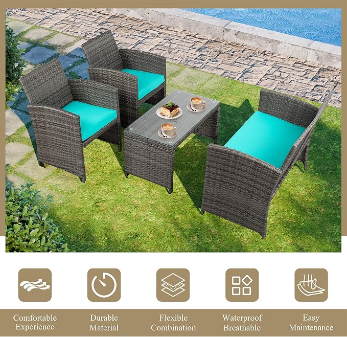 JAMFLY 4 Piece Outdoor Patio Furniture Set, Outdoor Wicker Rattan Chairs - Image 7