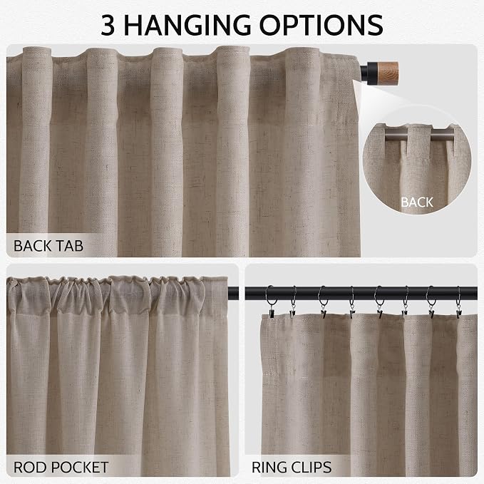 Nanspring Ecru Linen Curtains 84 Inches Long - Image 2