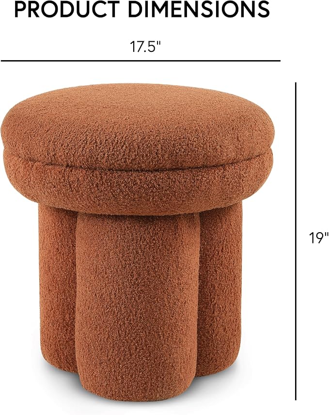 Furniture of America Rami Modern 17-inch Mushroom-Shape Upholstered Ottoman - Image 2