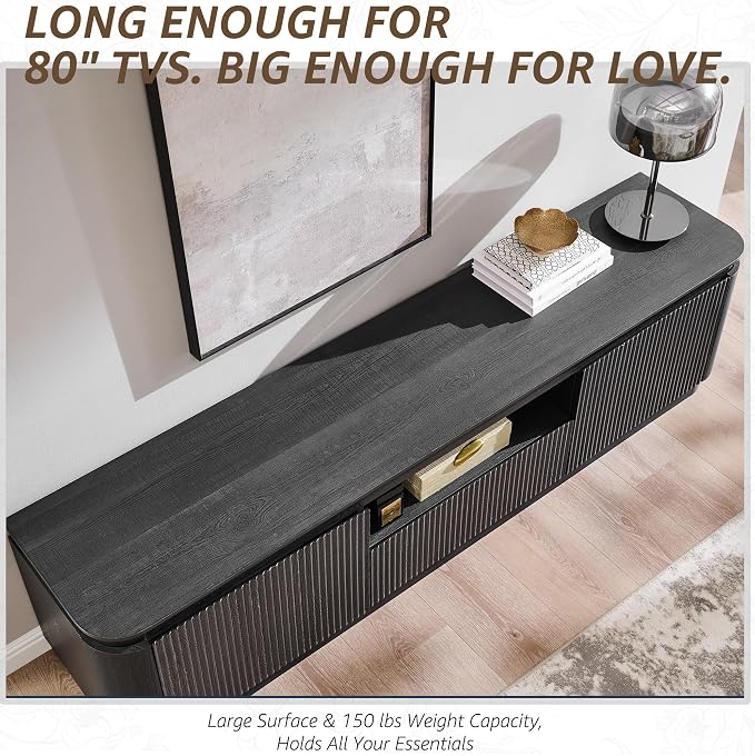 70" Fluted TV Stand for TVs Up to 80", Mid Century Modern Entertainment Center - Image 4