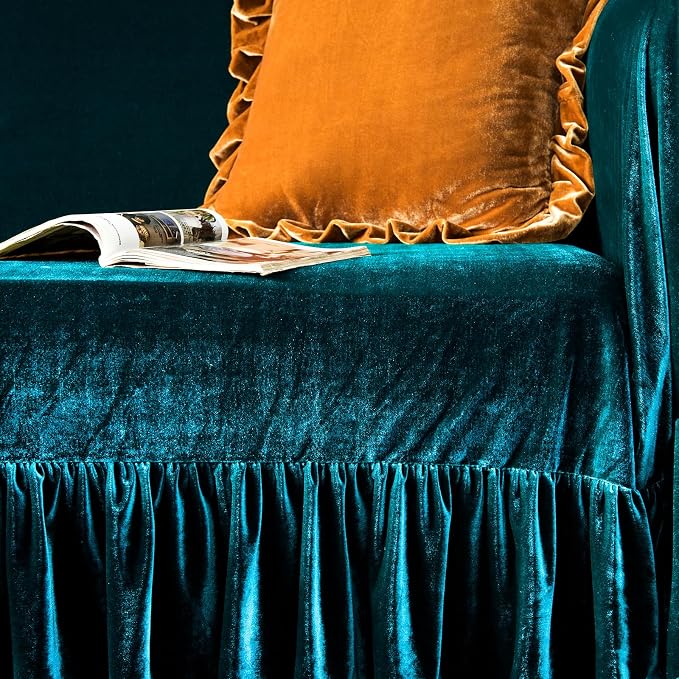 GLORY SEASON Velvet Sofa Cover Soft Decorative Luxurious Solid Exquisite Ruffle - Image 5