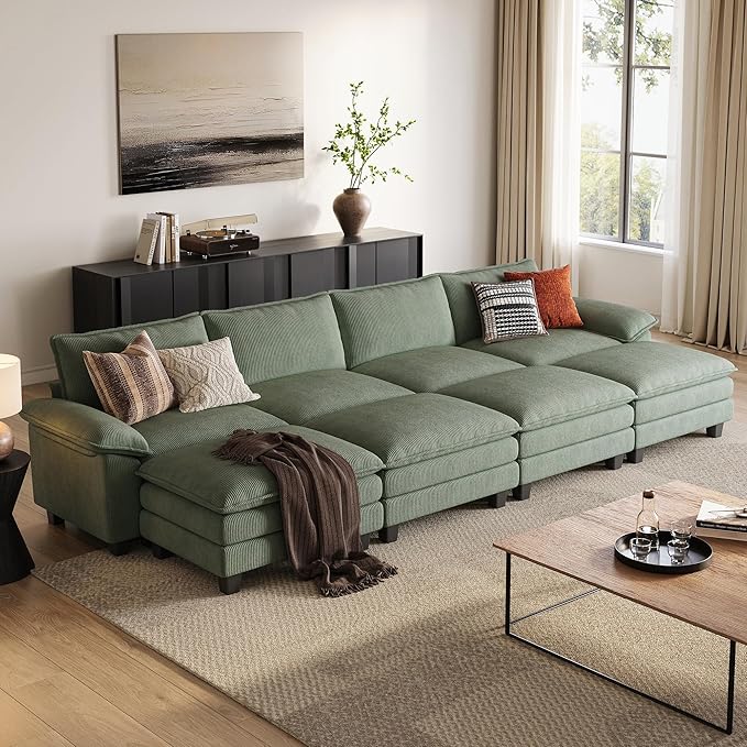 LINSY HOME 157" Modular Sectional Sofa, 4-Seat Corduroy Modern Cloud Couch by LINSYHOME
