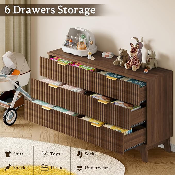 BORNOON Fluted 6 Drawer Dresser, 47.2" Wide Modern Boho Chest of Drawers - Image 5
