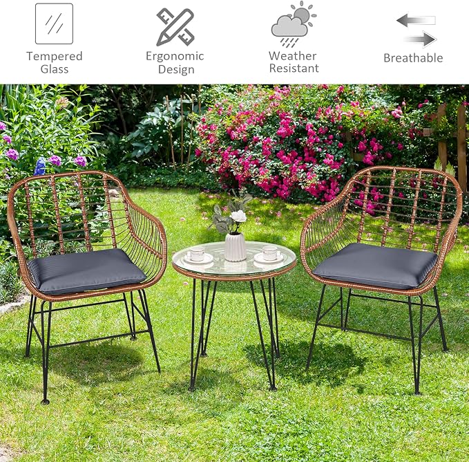 Tangkula 3 Pieces Patio Conversation Bistro Set, Outdoor Wicker Furniture - Image 9