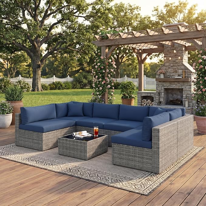 May in Color 7 Pieces Wicker Outdoor Patio Furniture Set, Patio Sectional Sofa - Image 8
