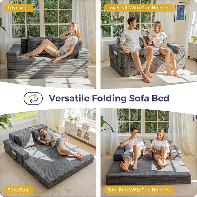 MAXYOYO Loveseat Sofa Bed, 4 in 1 Convertible Boneless Couch Folding Recliner - Image 5