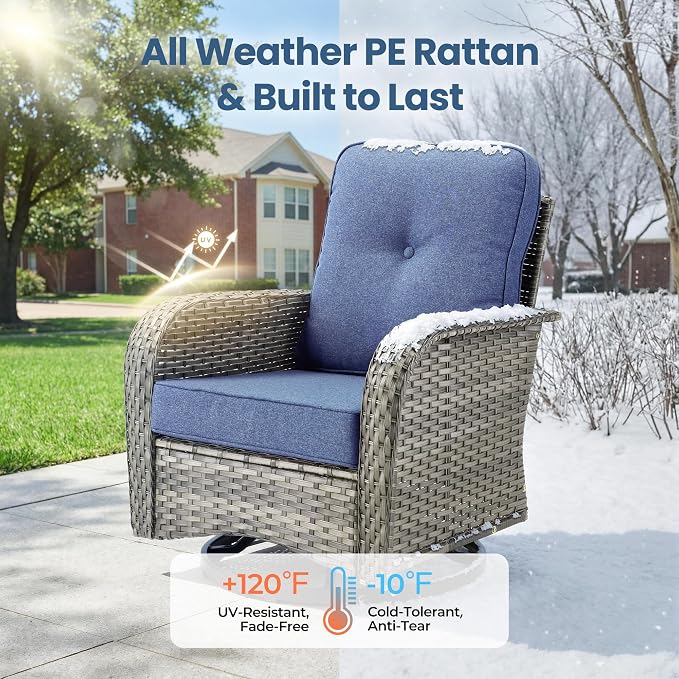 Weaxty 7 Pieces Patio Furniture Set, Wicker Outdoor Swivel Rocking Chairs - Image 8