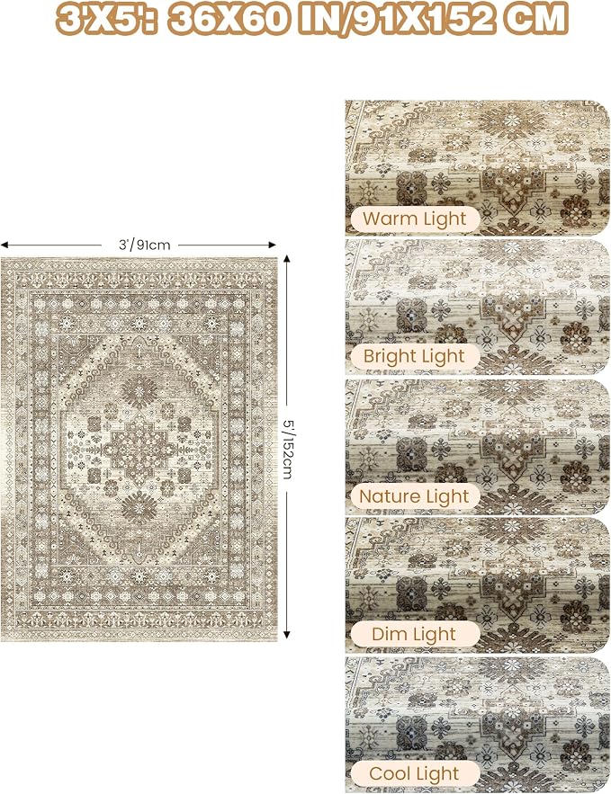 3x5 Washable Area Rug for Entryway, Kitchen Rugs Non Slip for Dining Room - Image 2
