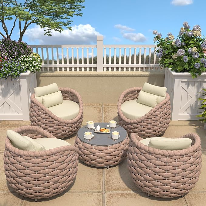 TWT Aluminum Outdoor Patio Furniture Set, 4 Textilene Armchairs Modern Outdoor by TWT