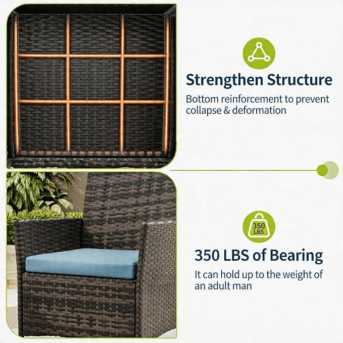 3-Piece Outdoor Furniture Set, PE Rattan Wicker Chairs - Image 5