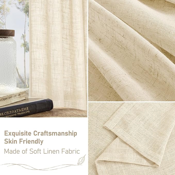 LAMIT Beige Linen Curtains 84 Inch Length 2 Panels - Image 6
