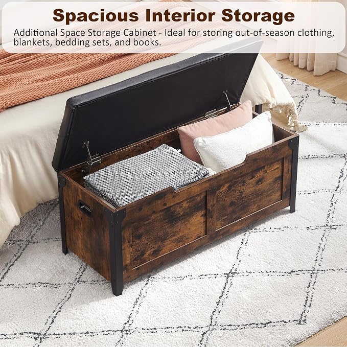 IDEALHOUSE Storage Bench, 39.4" Retro Wooden Storage Chest - Image 4