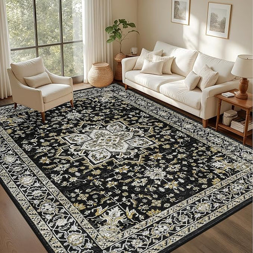 5x7 Area Rugs Living Room Rug: Washable Vintage Boho Medallion Rug No Slip by EXPEDIX