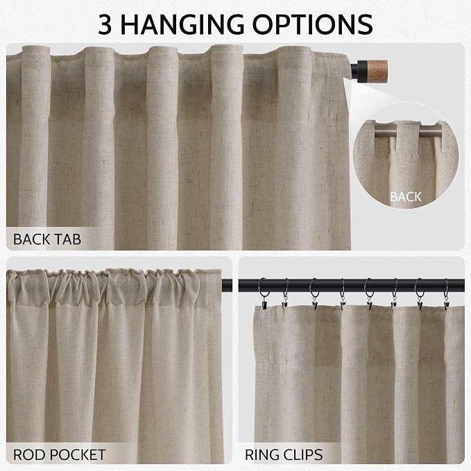 Nanspring Cobblestone Linen Curtains 80 Inch Length - Image 2