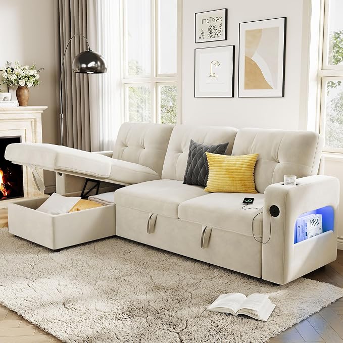 GarveeHome 84 Inch Sleeper Sofa Couch, L-Shaped Couches, Convertible Pull Out - Image 7
