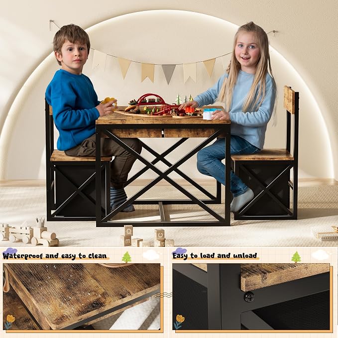 Kids Table and 2 Chairs Set, 4 in 1 Toddler Activity Table and Chairs Set - Image 4