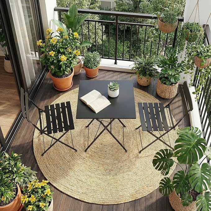 GarveeLife 3 Piece Patio Bistro Set, Folding Patio Bistro Table and Chairs Set - Image 2