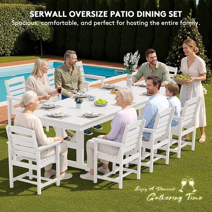 SERWALL Outdoor Large HDPE Dining Table, All Weather HDPE Outdoor Furniture - Image 6