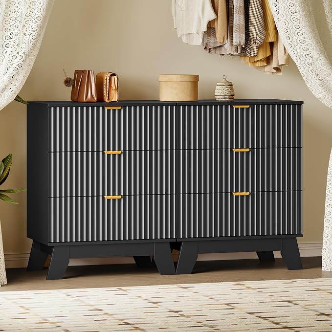 BORNOON Fluted 3 Drawer Dresser, 30.3" Tall Compact Modern Boho Chest of Drawers - Image 7