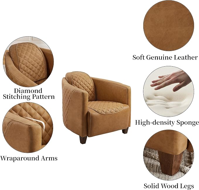 Art Leon Genuine Leather Chair, Mid Century Industrial Accent Arm Chair - Image 4