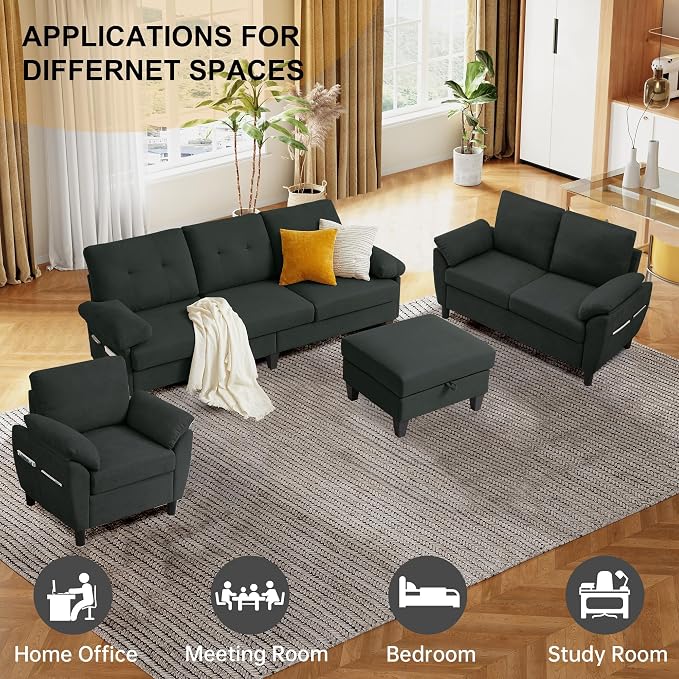 84" Convertible Sectional Sofa Set, 3 Seat L Shaped Couch - Image 6