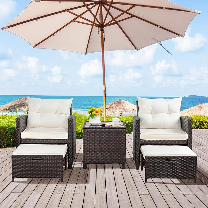 Vongrasig Patio Chair with Ottoman, 5 Pieces Patio Furniture Set Small Balcony - Image 8