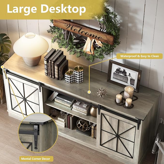 Farmhouse TV Stand for 65/60/55 Inch Tvs, Rustic Entertainment Center - Image 5