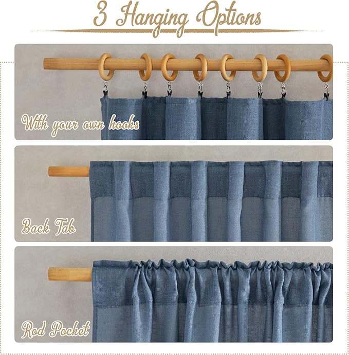 NICETOWN Stone Blue Linen Blend Curtains - Image 2