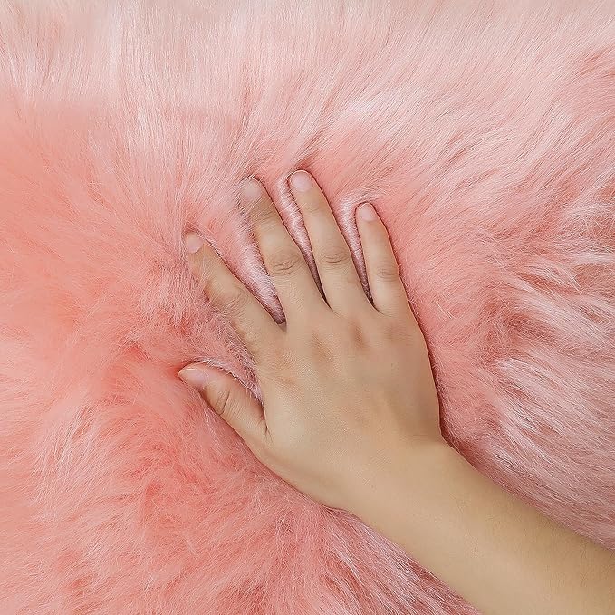 linmopm Faux Fur Rug Sheepskin Shag Fluffy Fuzzy 6x9 ft Pink Rugs - Image 3