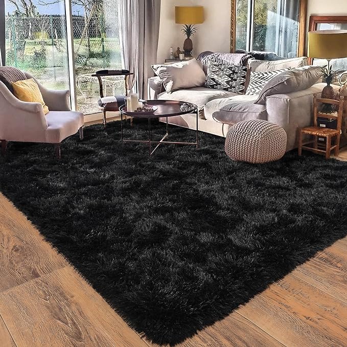 Rugs for Living Room 6x9, Soft Shaggy Modern Shag Black Area Rug for Bedroom by Quntue