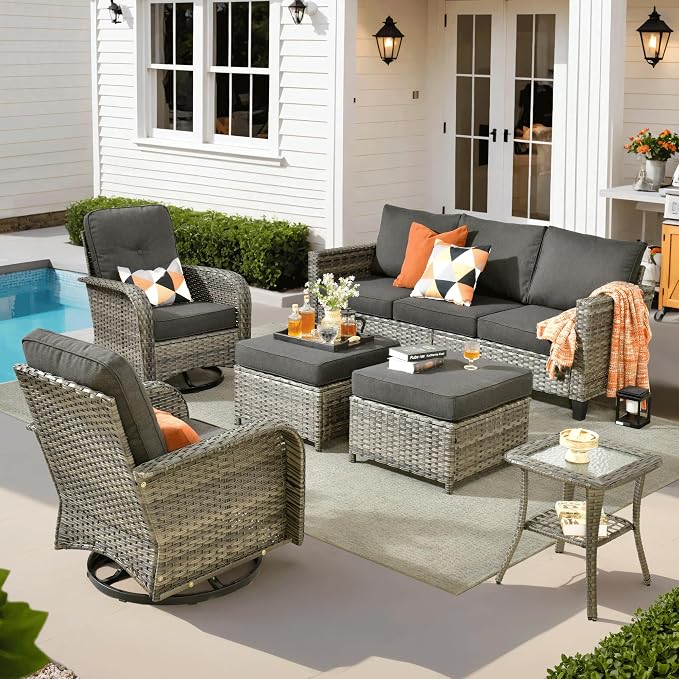 ovios 6 Pieces Patio Furniture Set, Outdoor Wicker Sofa Couch by OVIOS