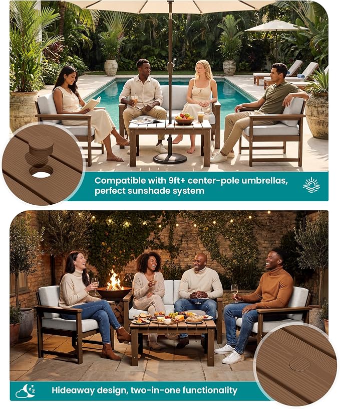 SERWALL 2 Pieces Single Cushioned Lounge Chair, HDPE Outdoor Adirondack Sofa - Image 3