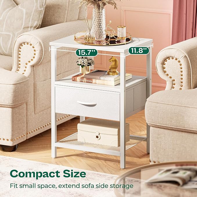 Huuger Night Stand with Fabric Drawer, Side Table with Mesh Shelf, Bedroom - Image 6