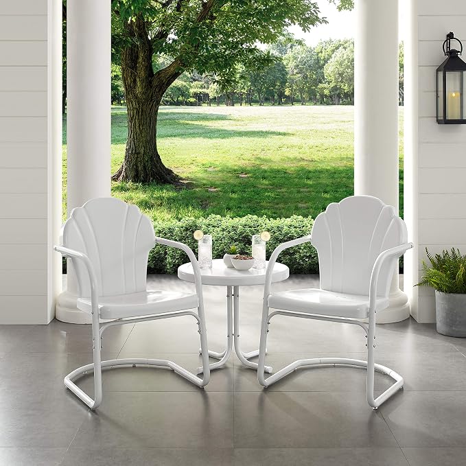 Crosley Furniture Tulip 3-Piece Outdoor Chair and Side Table Set, Retro Metal - Image 6