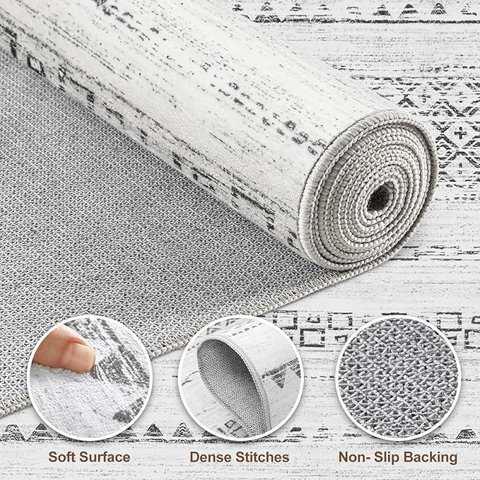 Nakagishi Round Rug Boho Area Rugs: 8x8 Washable Large Circle Neutral Soft - Image 3