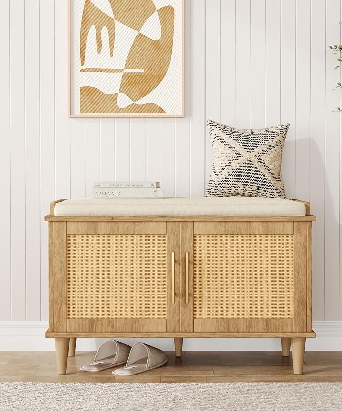Akxomel Rattan Shoe Storage Bench - Image 2